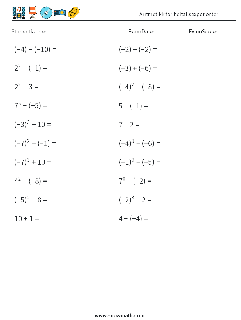 Aritmetikk for heltallsexponenter MathWorksheets 4