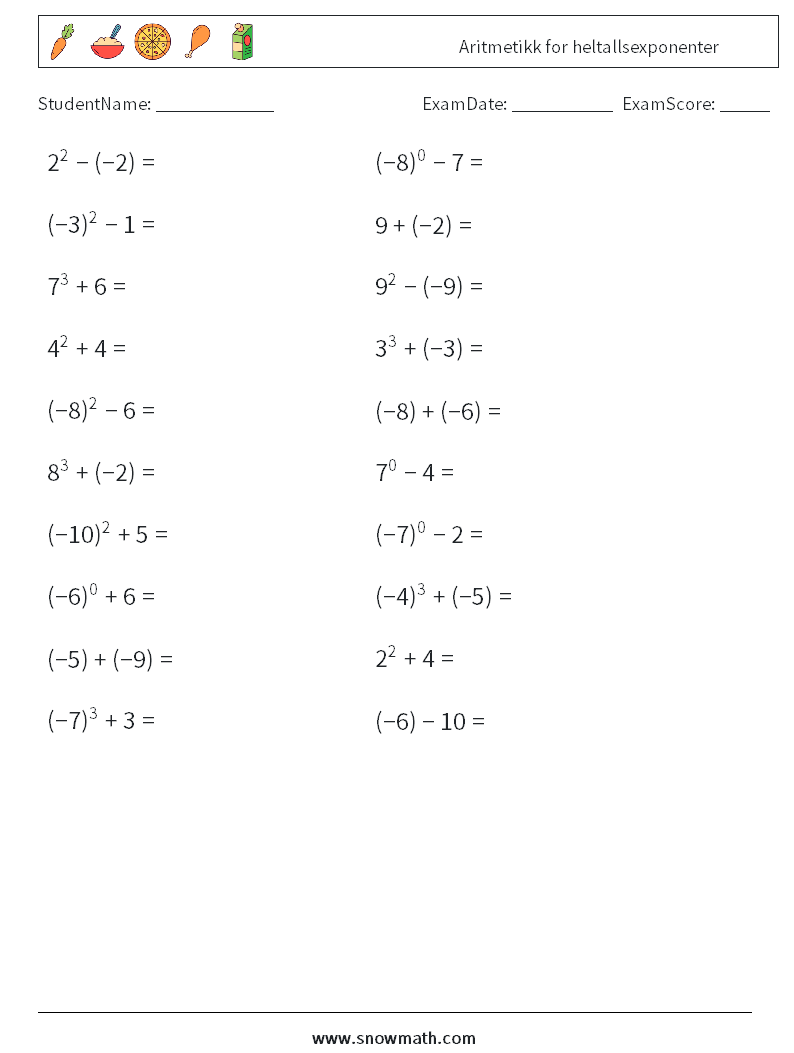 Aritmetikk for heltallsexponenter MathWorksheets 6