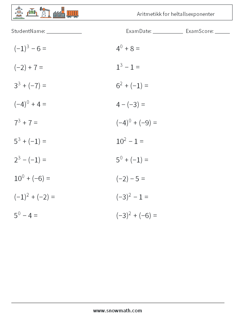 Aritmetikk for heltallsexponenter MathWorksheets 8