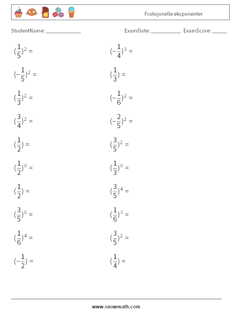 Fraksjonelle eksponenter MathWorksheets 2