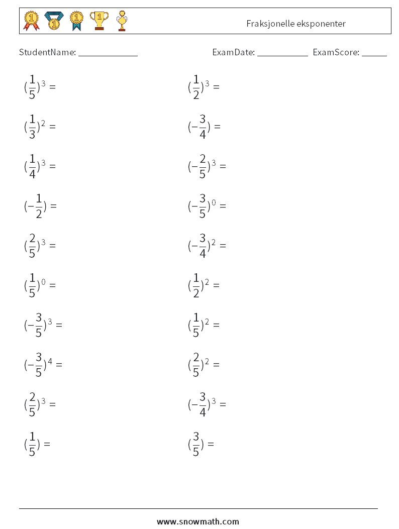 Fraksjonelle eksponenter MathWorksheets 3