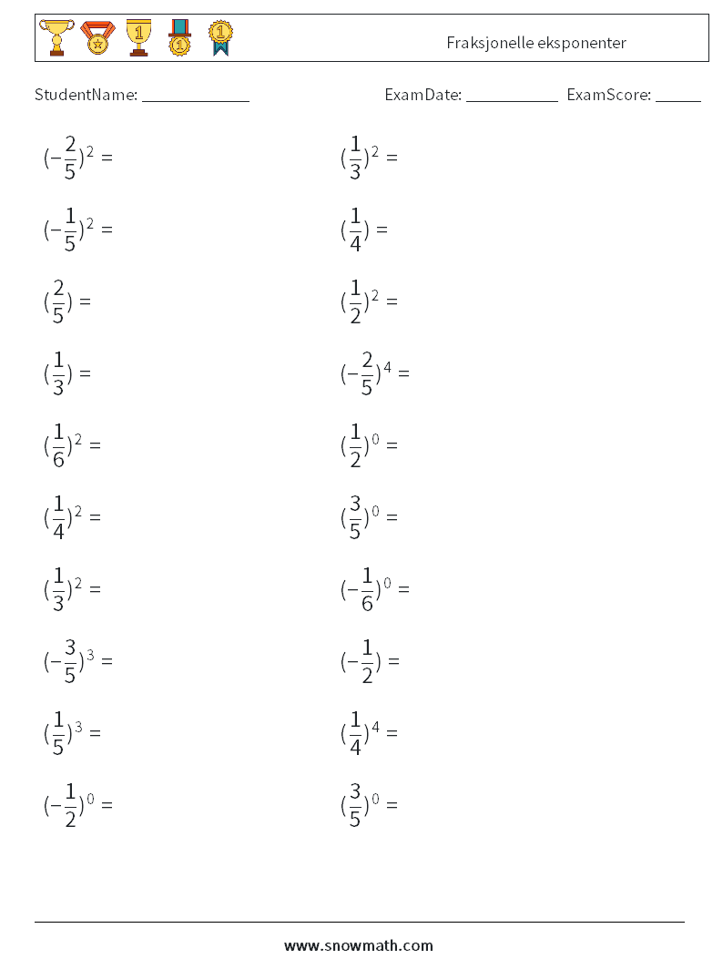 Fraksjonelle eksponenter MathWorksheets 4