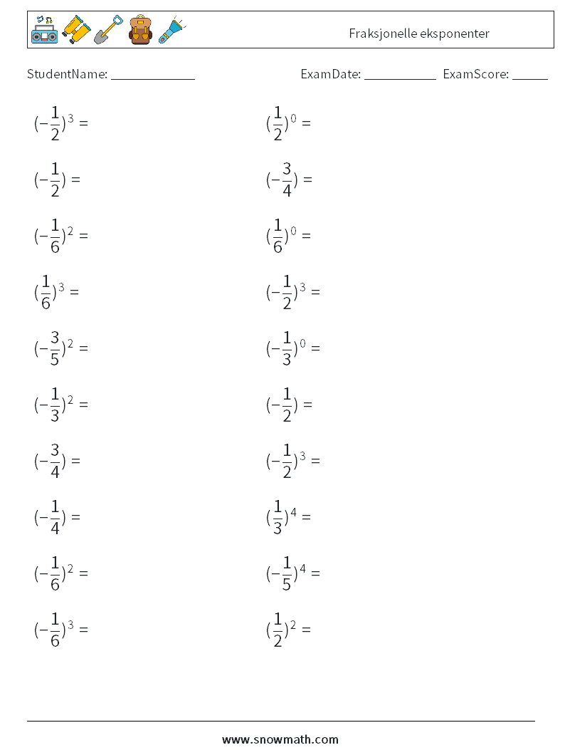 Fraksjonelle eksponenter MathWorksheets 5