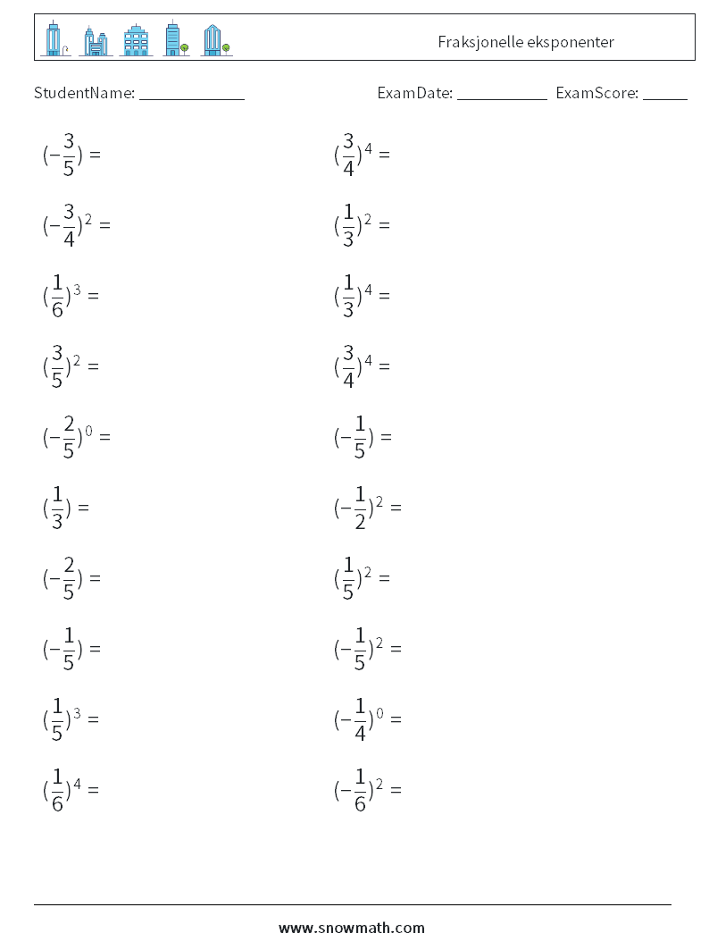 Fraksjonelle eksponenter MathWorksheets 9