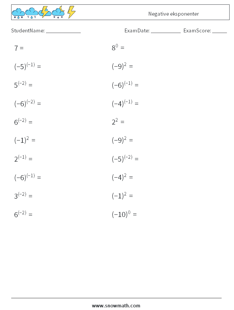  Negative eksponenter MathWorksheets 7