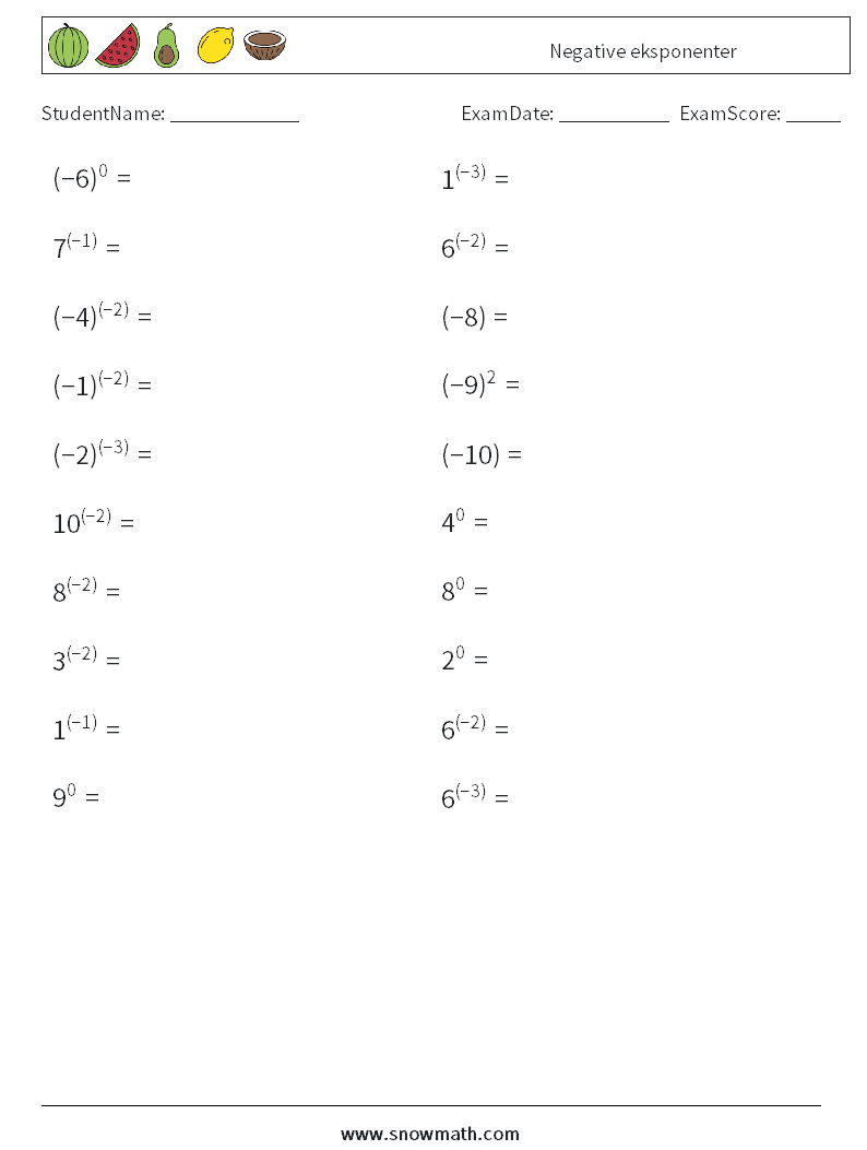  Negative eksponenter MathWorksheets 8