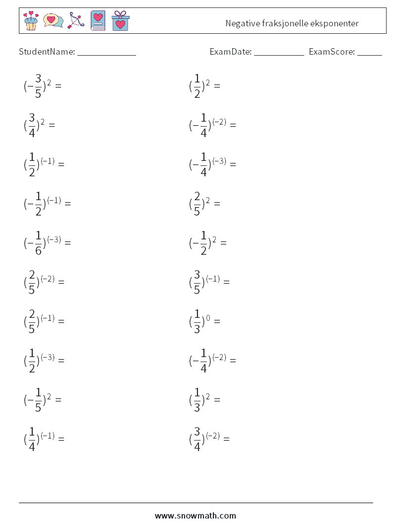 Negative fraksjonelle eksponenter MathWorksheets 5