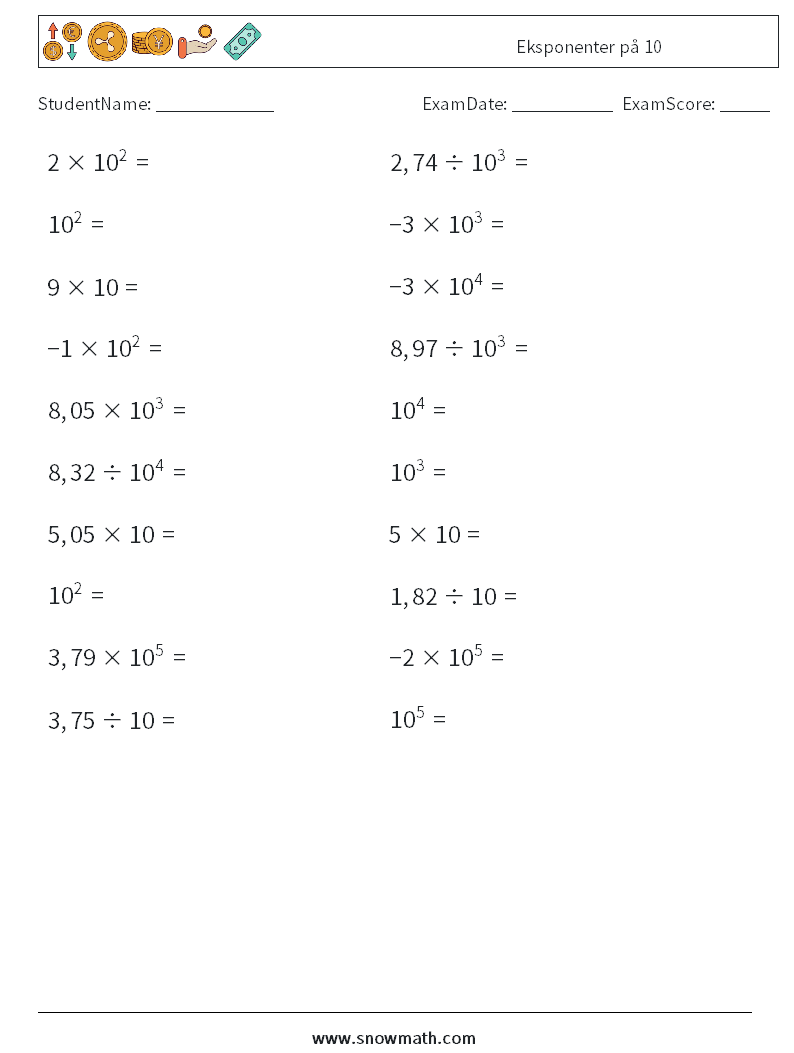 Eksponenter på 10 MathWorksheets 4