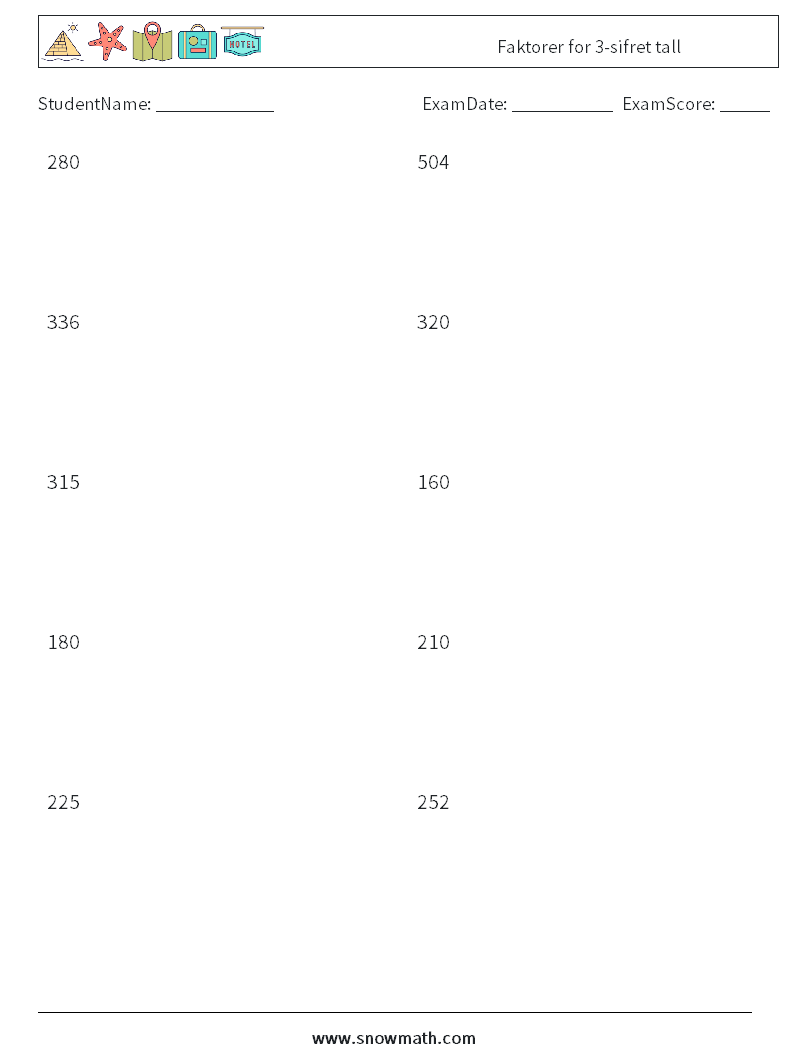 Faktorer for 3-sifret tall MathWorksheets 4