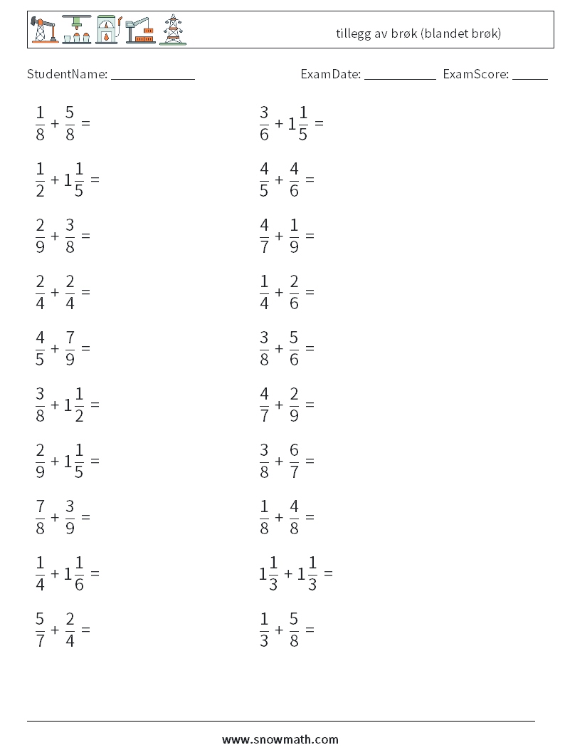 (20) tillegg av brøk (blandet brøk) MathWorksheets 4