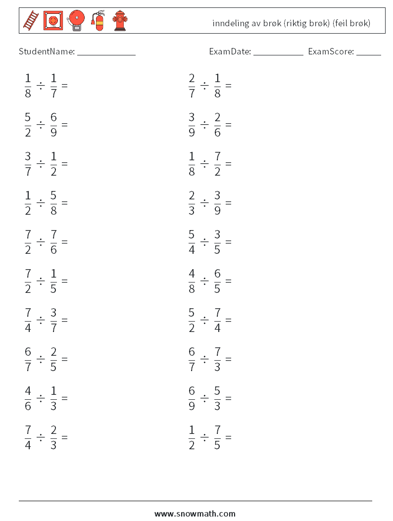(20) inndeling av brøk (riktig brøk) (feil brøk) MathWorksheets 4