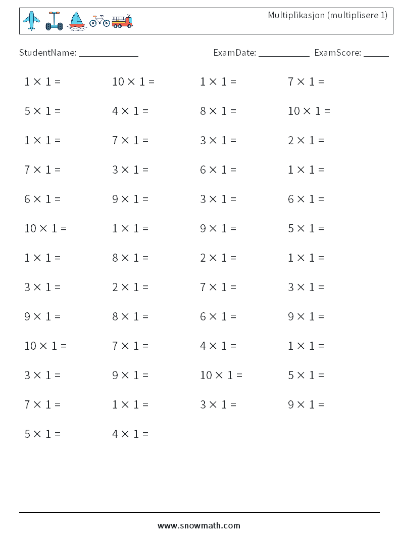 (50) Multiplikasjon (multiplisere 1)