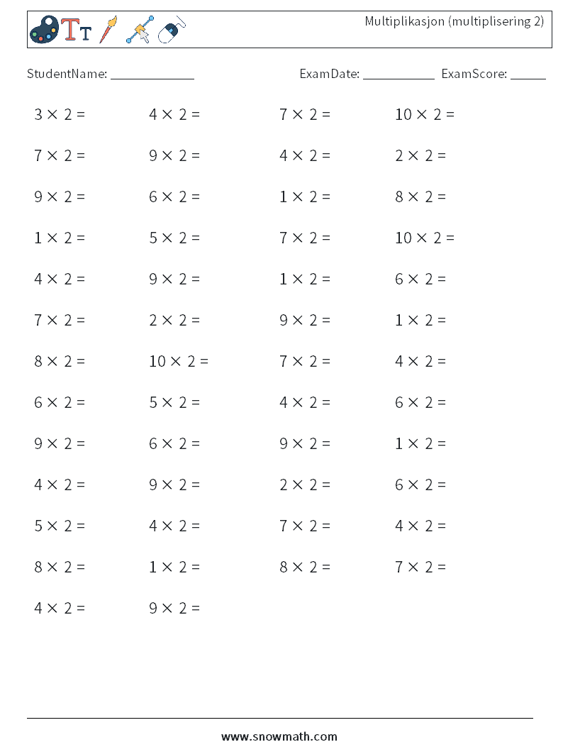 (50) Multiplikasjon (multiplisering 2) MathWorksheets 2