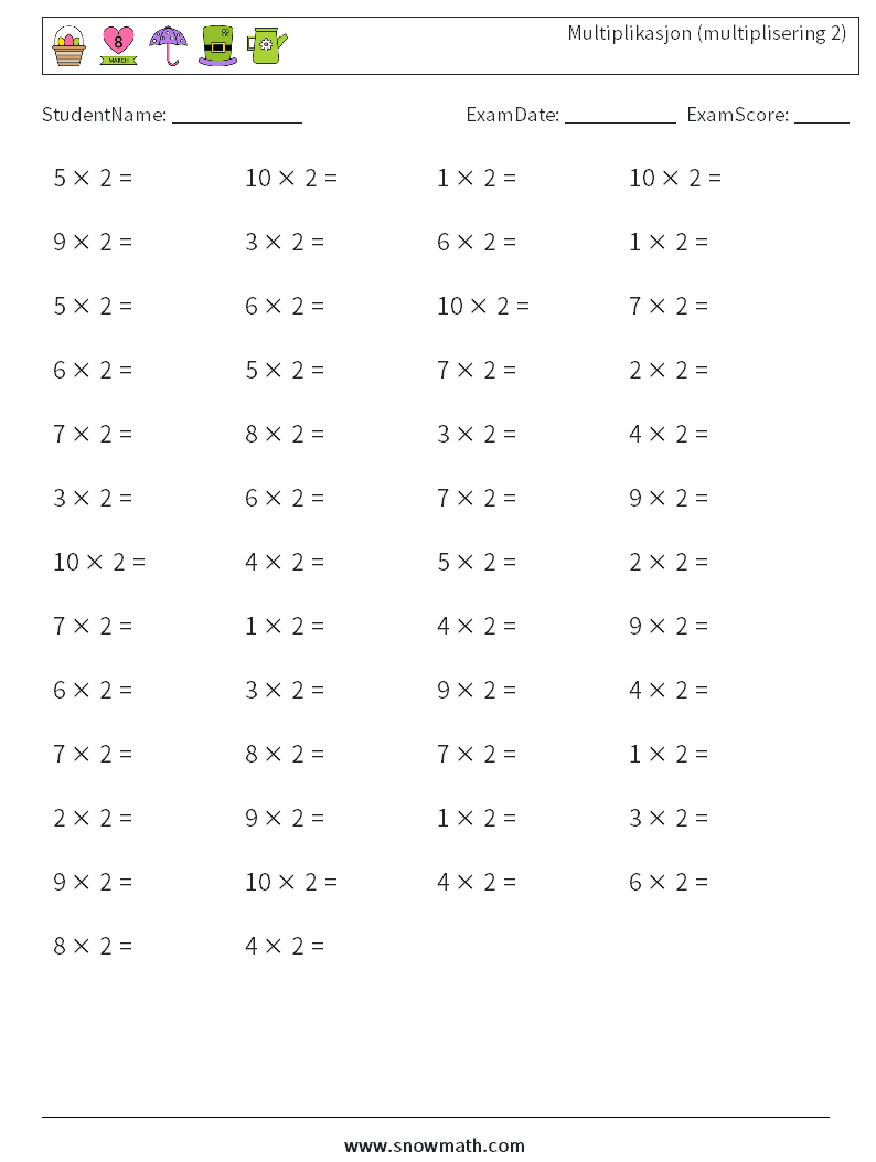 (50) Multiplikasjon (multiplisering 2) MathWorksheets 7