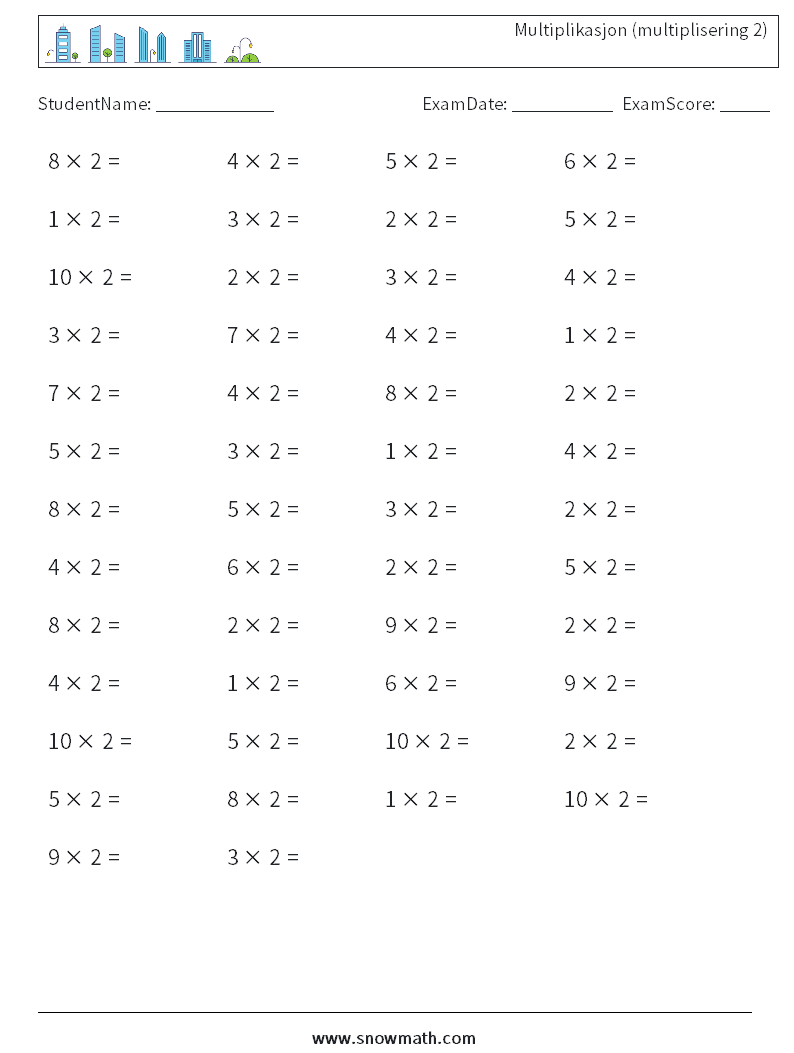 (50) Multiplikasjon (multiplisering 2) MathWorksheets 9