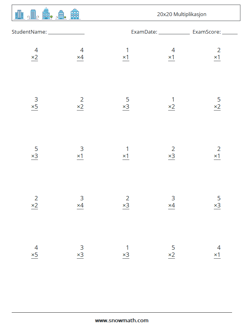 (25) 20x20 Multiplikasjon MathWorksheets 12