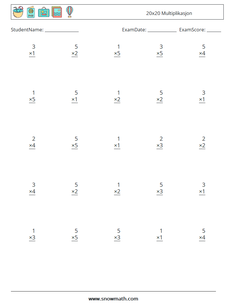 (25) 20x20 Multiplikasjon MathWorksheets 13