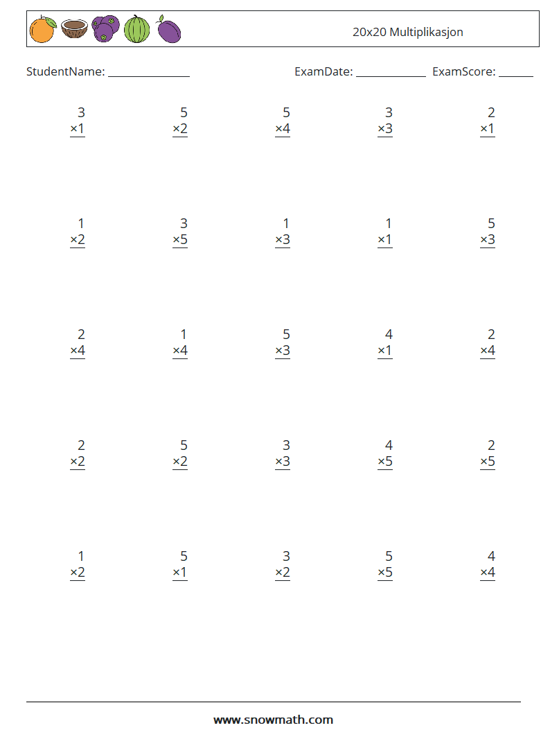 (25) 20x20 Multiplikasjon MathWorksheets 18
