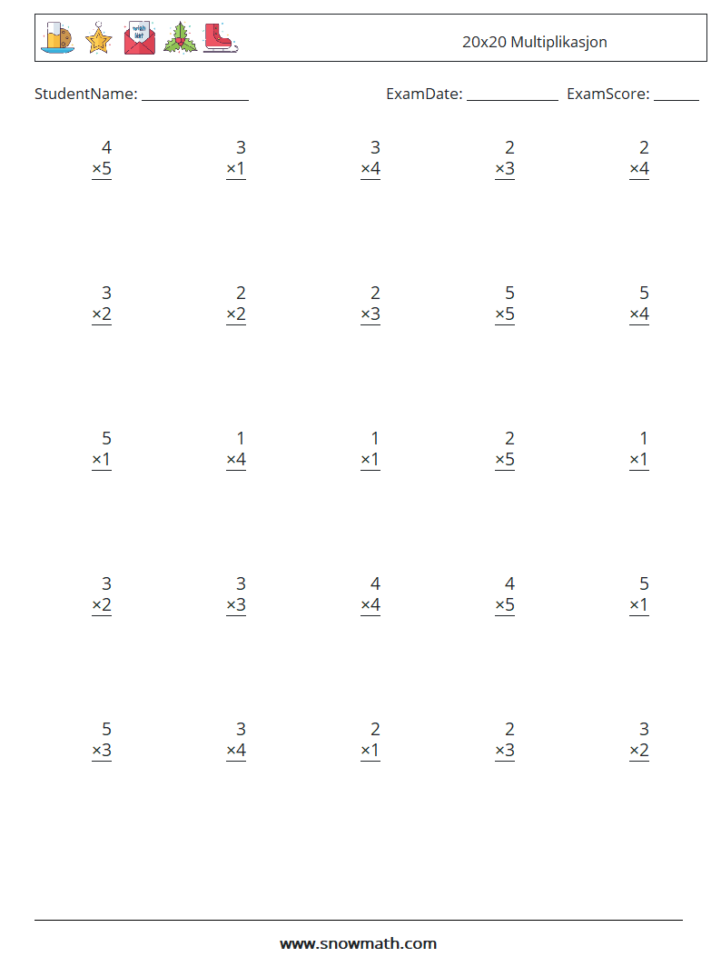 (25) 20x20 Multiplikasjon MathWorksheets 3