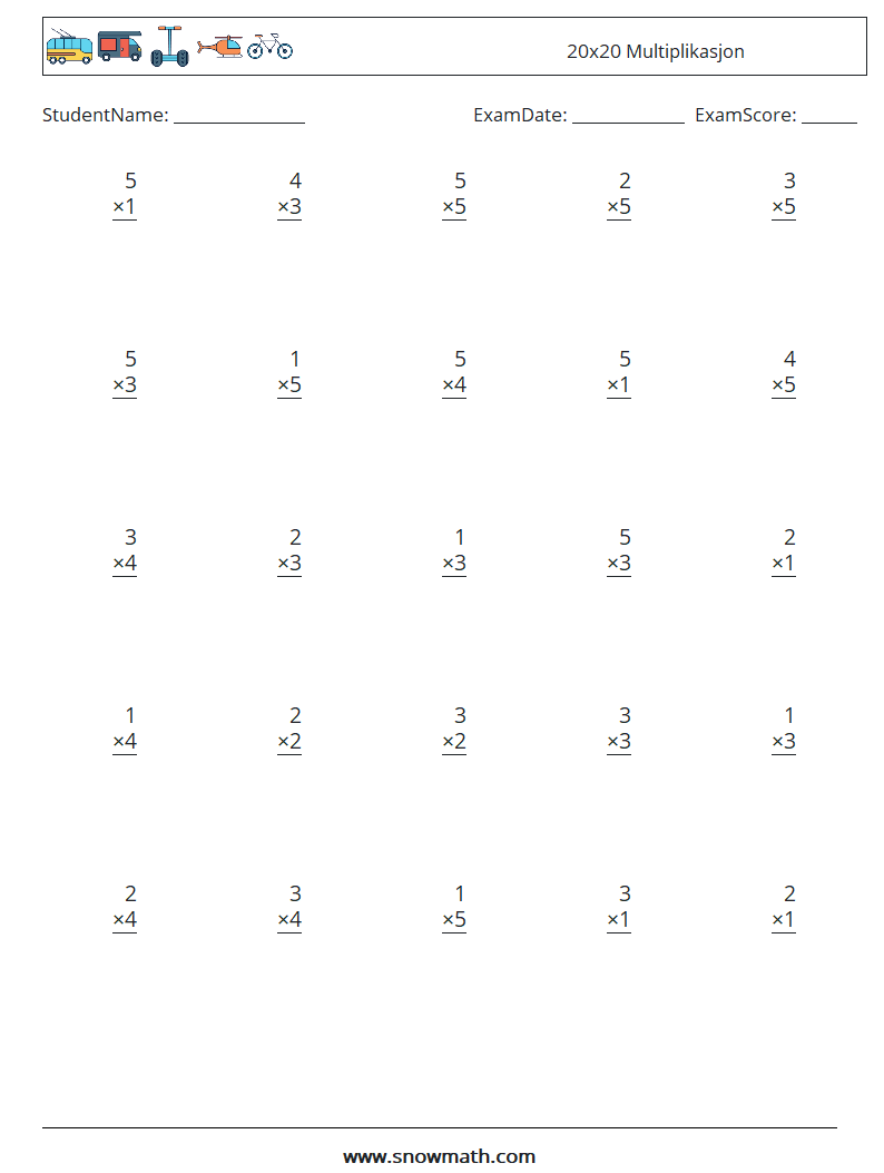 (25) 20x20 Multiplikasjon MathWorksheets 5