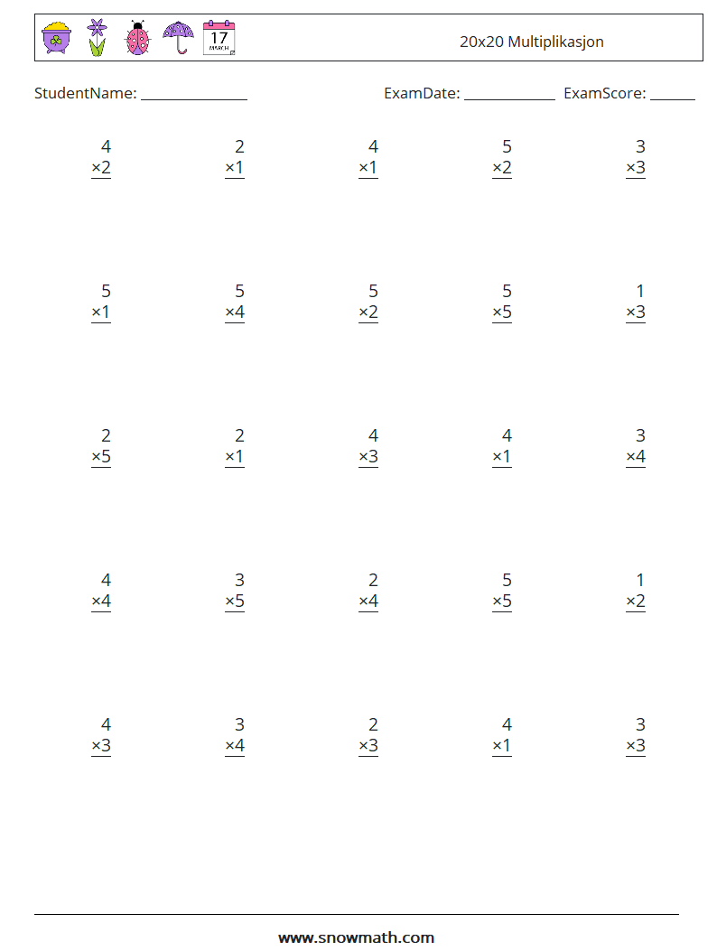 (25) 20x20 Multiplikasjon MathWorksheets 6