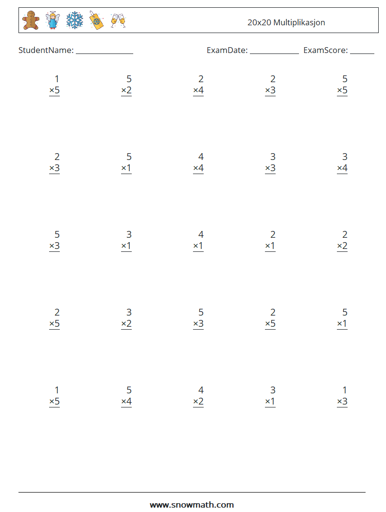 (25) 20x20 Multiplikasjon MathWorksheets 7