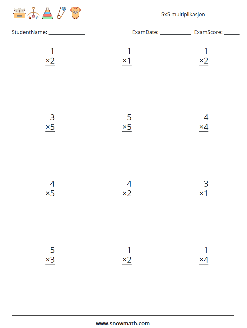 (12) 5x5 multiplikasjon MathWorksheets 4
