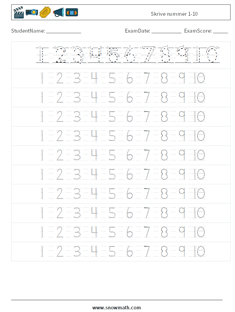 Skrive nummer 1-10 MathWorksheets 4