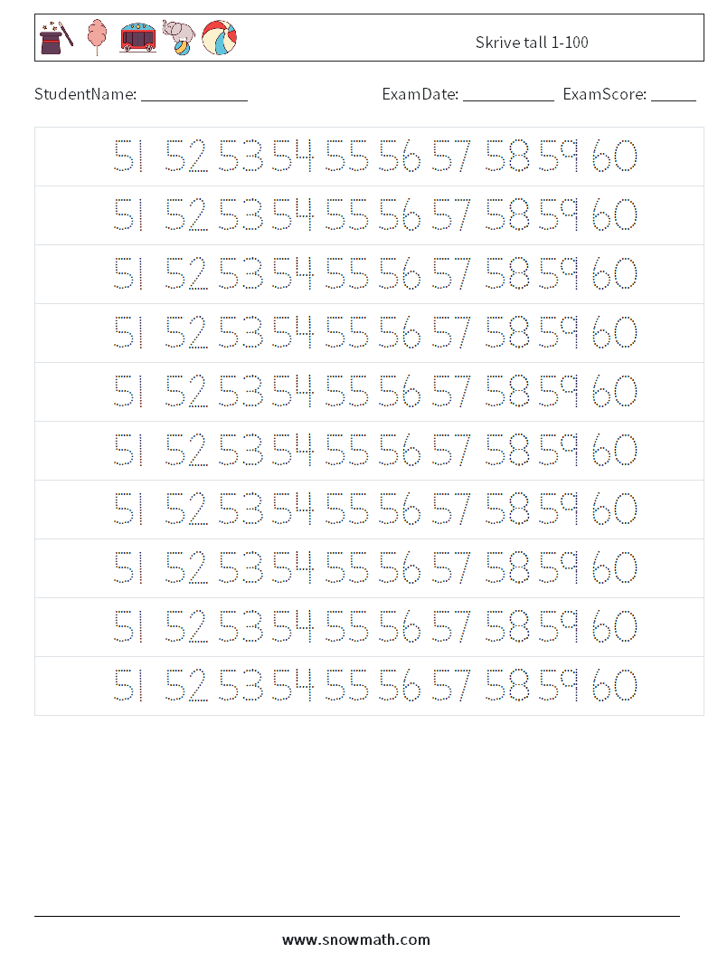 Skrive tall 1-100 MathWorksheets 31