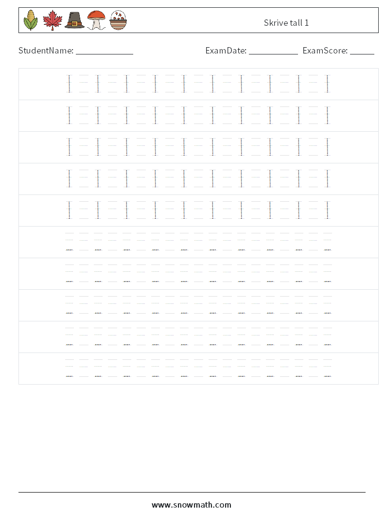 Skrive tall 1 MathWorksheets 16