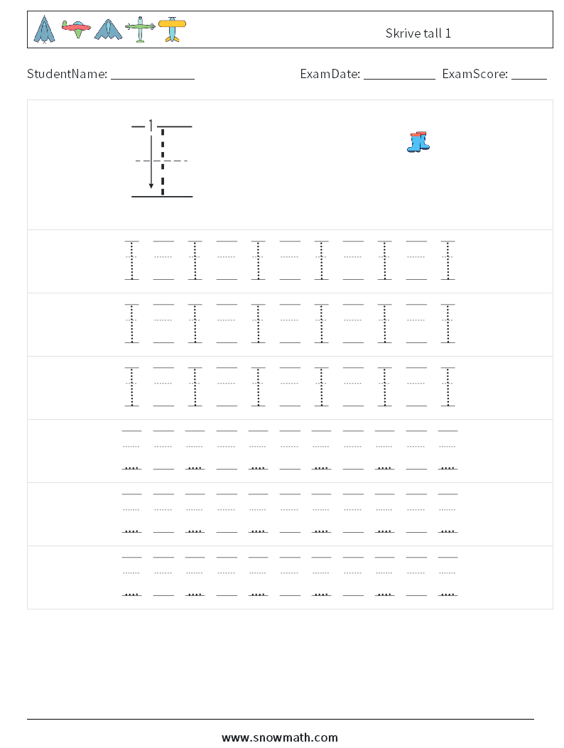 Skrive tall 1 MathWorksheets 19