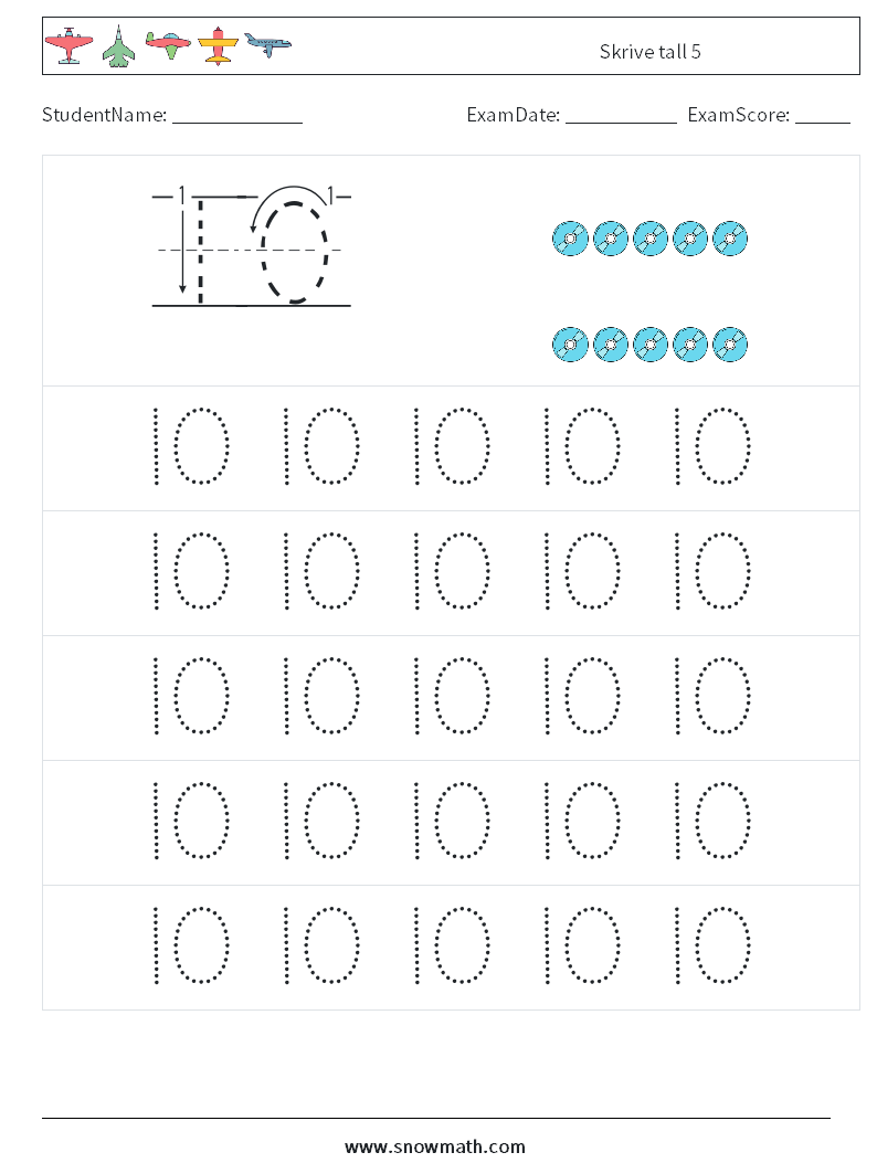 Skrive tall 5 MathWorksheets 9