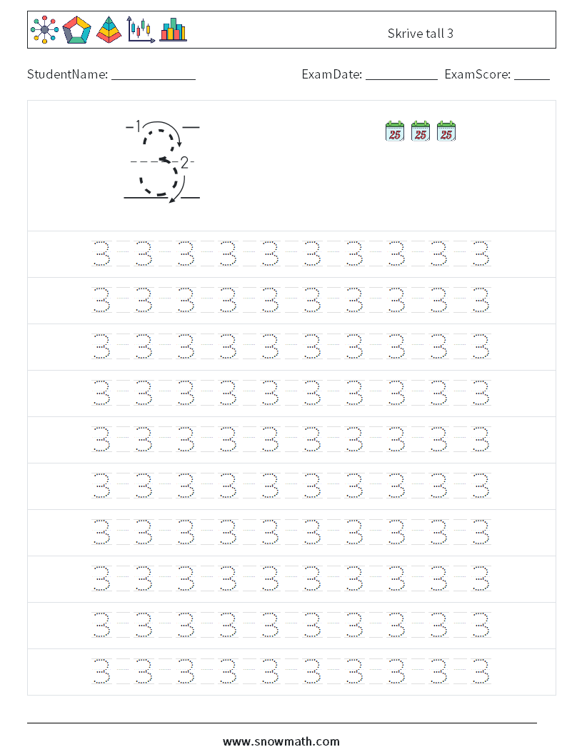 Skrive tall 3 MathWorksheets 13