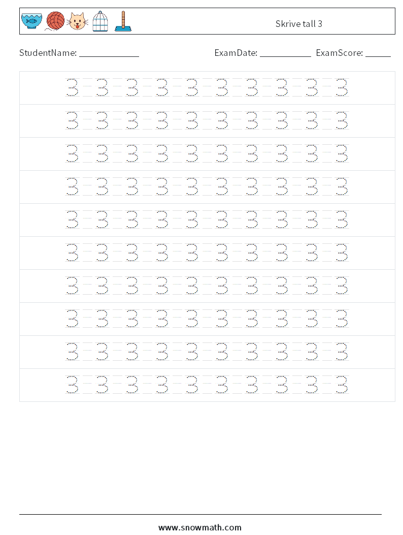 Skrive tall 3 MathWorksheets 14