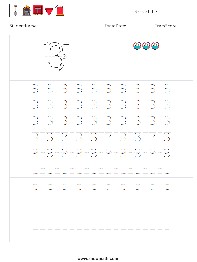 Skrive tall 3 MathWorksheets 15