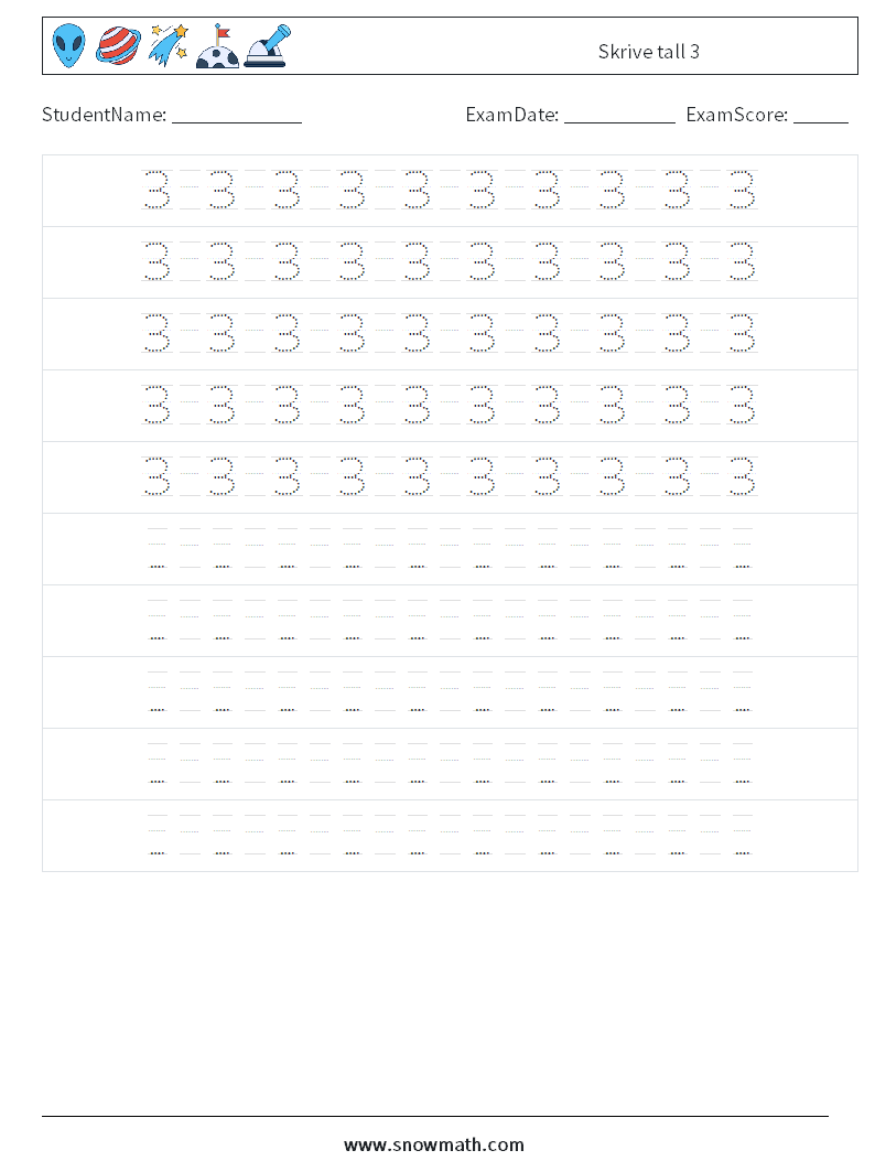 Skrive tall 3 MathWorksheets 16