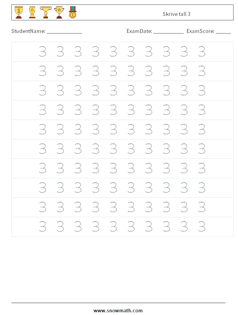 Skrive tall 3 MathWorksheets 2