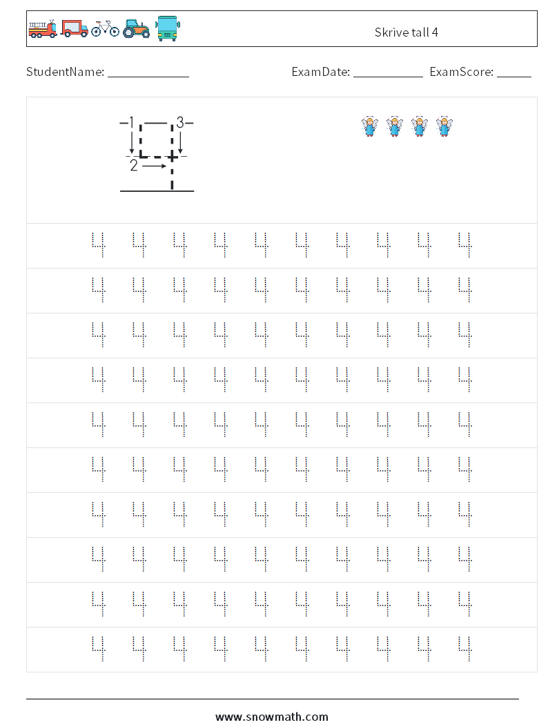 Skrive tall 4 MathWorksheets 1