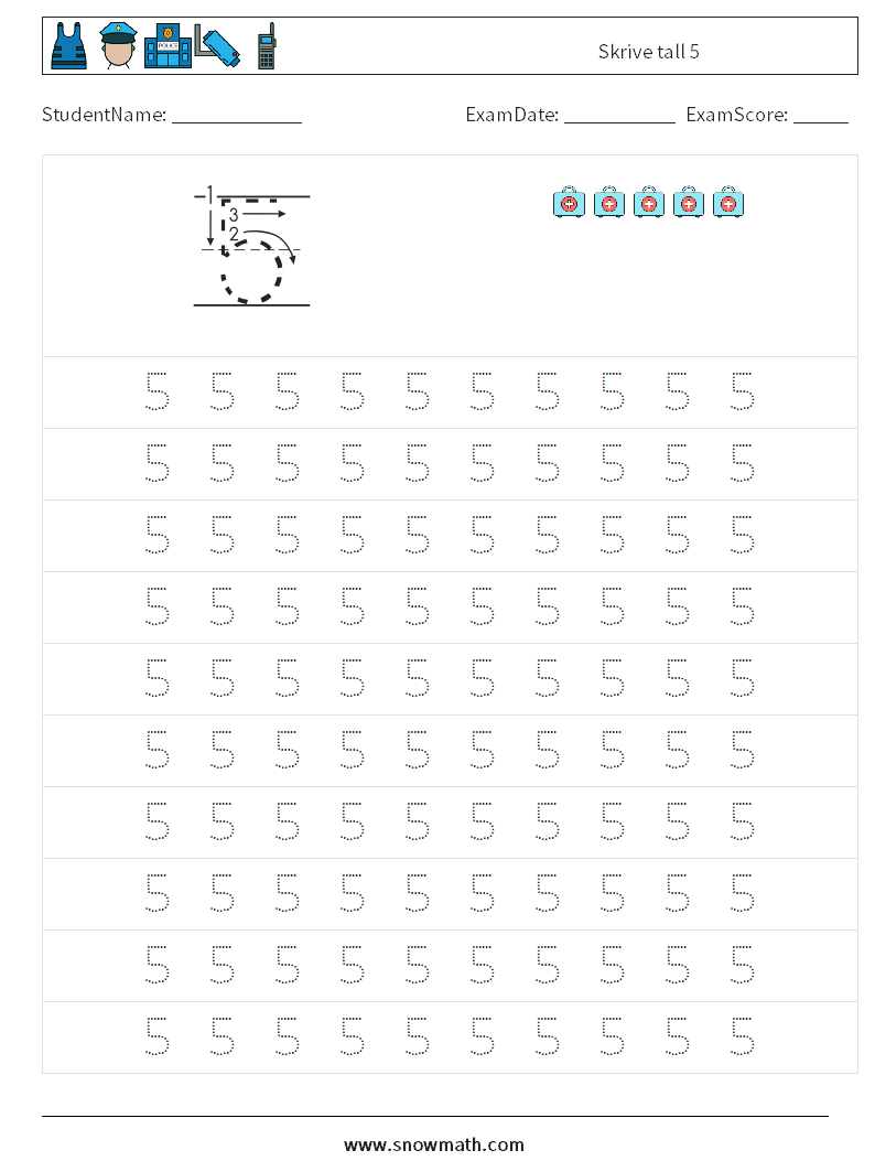 Skrive tall 5 MathWorksheets 1