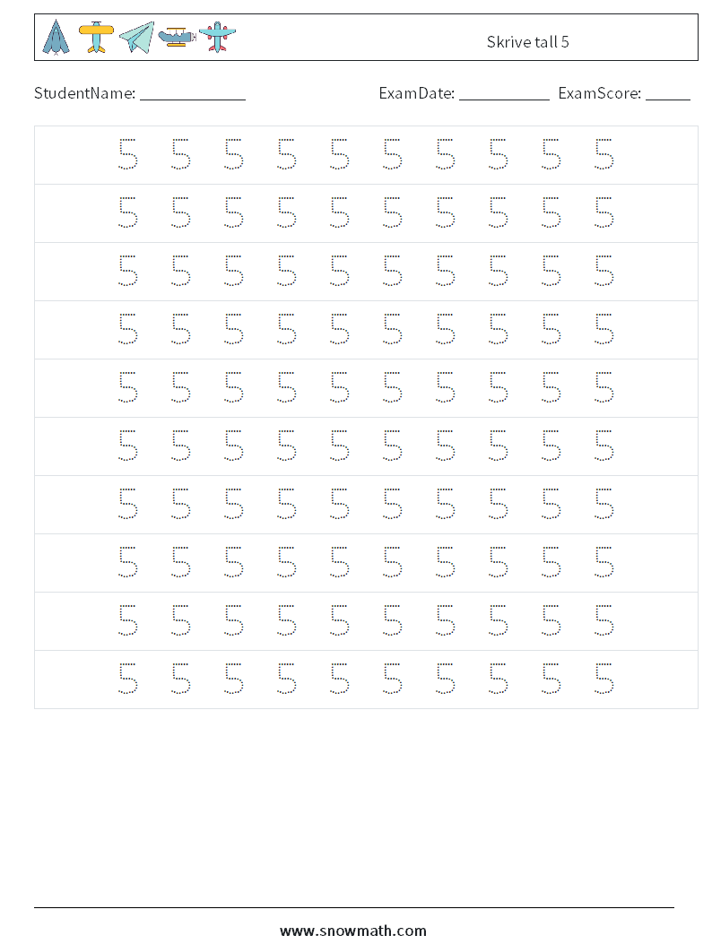 Skrive tall 5 MathWorksheets 2