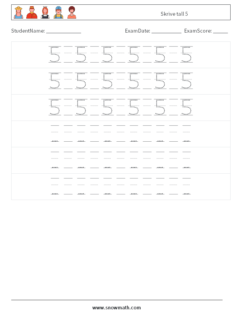 Skrive tall 5 MathWorksheets 20