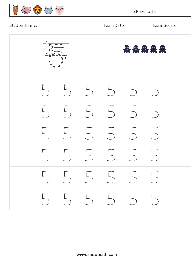 Skrive tall 5 MathWorksheets 5