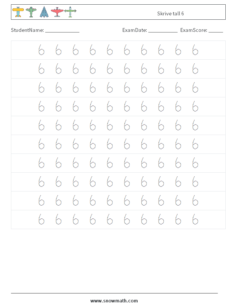 Skrive tall 6 MathWorksheets 2