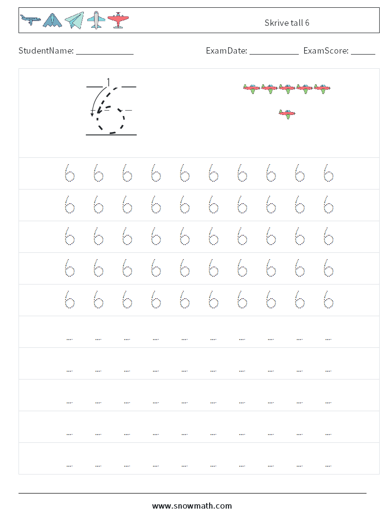 Skrive tall 6 MathWorksheets 3