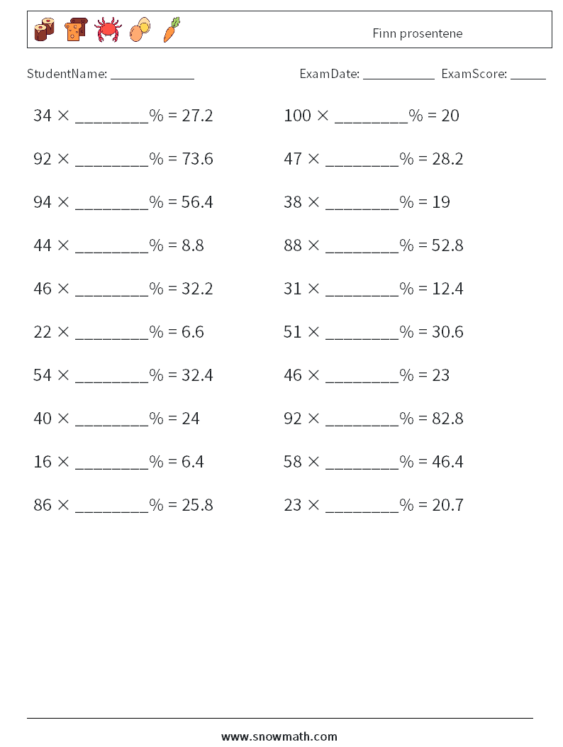 Finn prosentene MathWorksheets 1