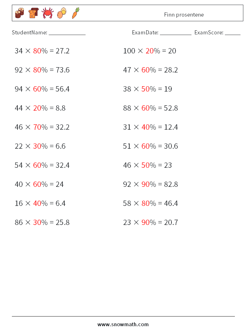 Finn prosentene MathWorksheets 1 QuestionAnswer
