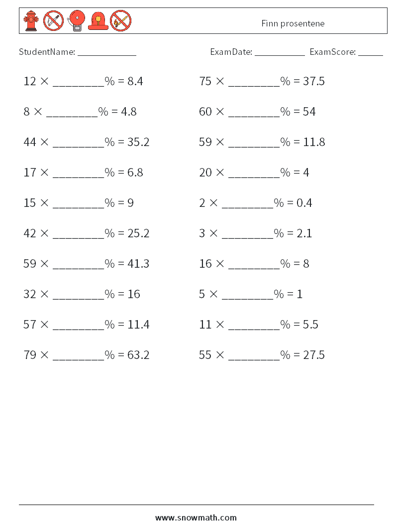 Finn prosentene MathWorksheets 2