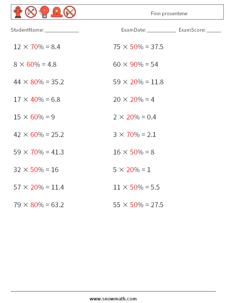 Finn prosentene MathWorksheets 2 QuestionAnswer