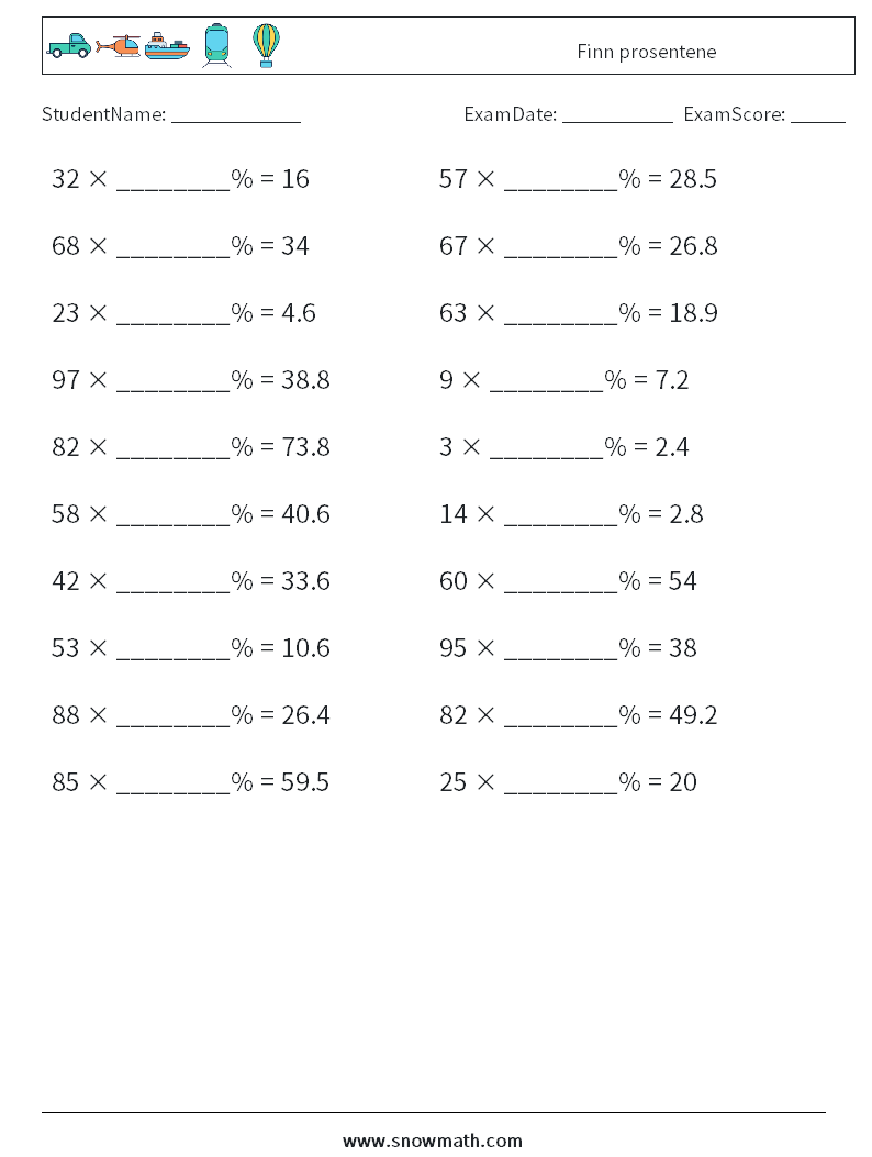 Finn prosentene MathWorksheets 3