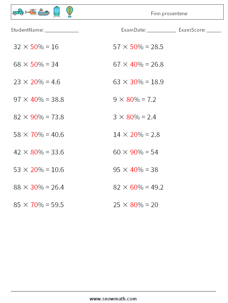 Finn prosentene MathWorksheets 3 QuestionAnswer